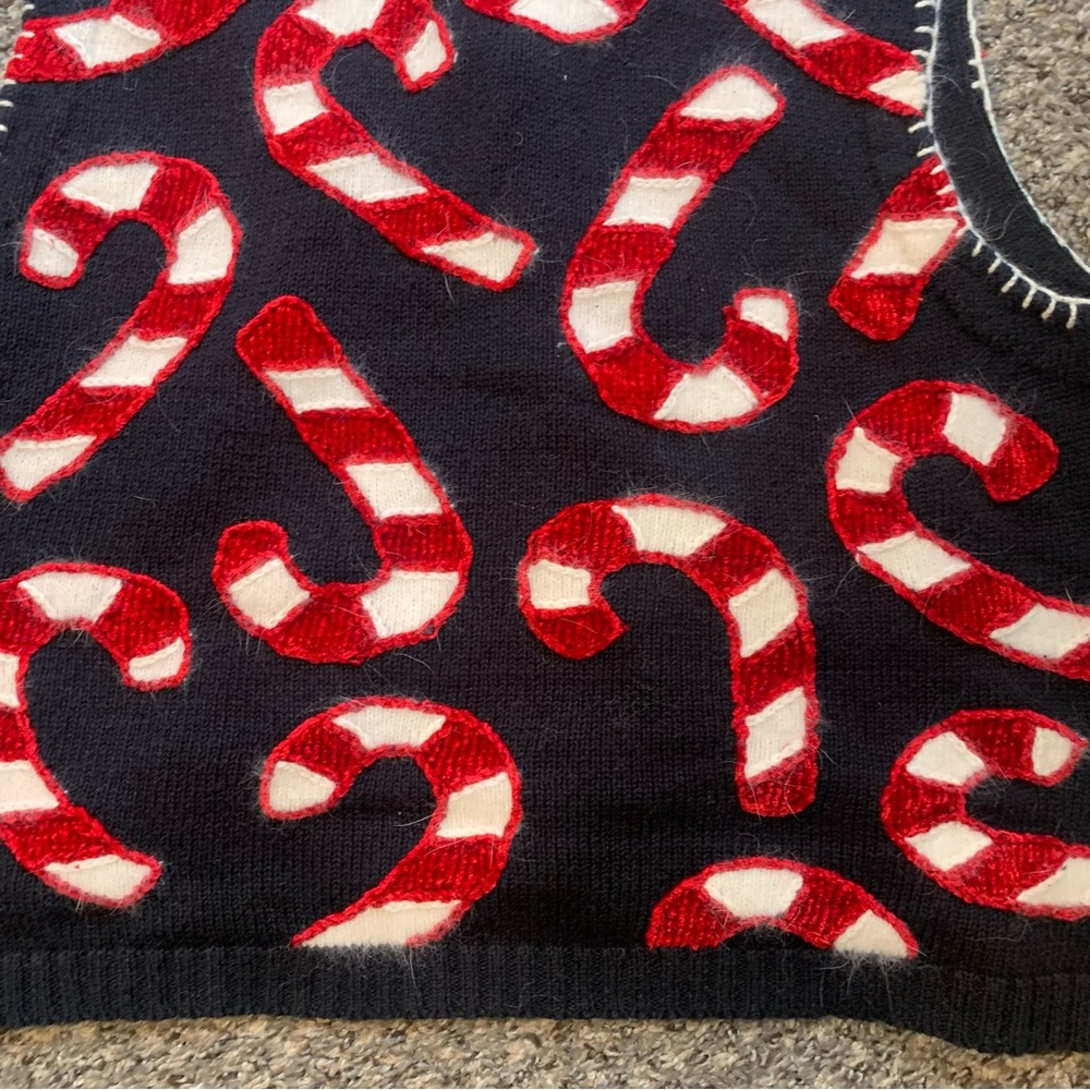 Belle Pointe VTG Ramie Button Front Embellished Candy Cane Christmas Vest - Picture 13 of 15